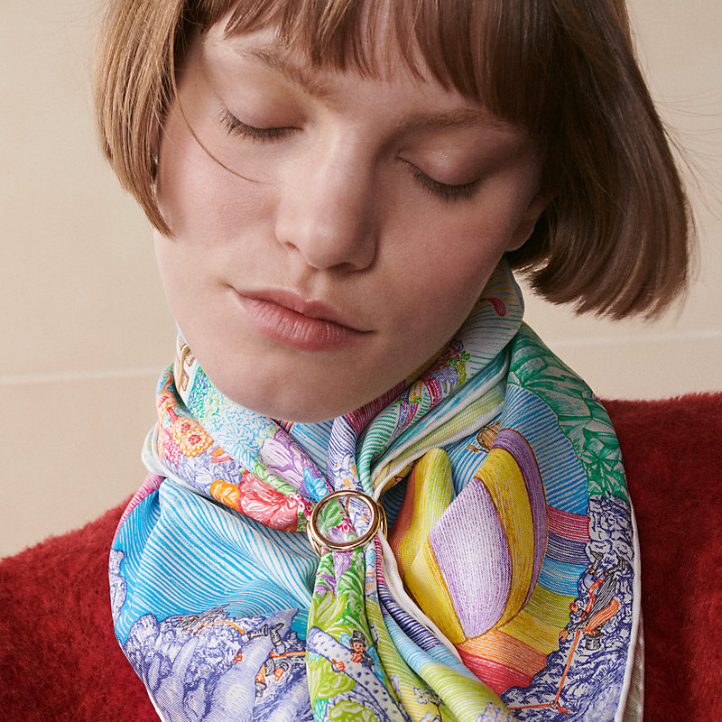 Trio Loupe scarf 90 ring - Yellow | Hermès Saudi Arabia